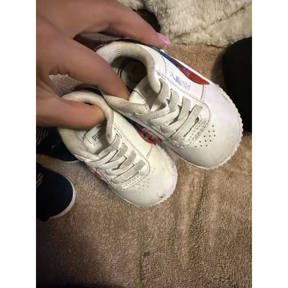 bundle- PUMA girl baby Sneakers size 4C , & blue flower shoes size 3C
